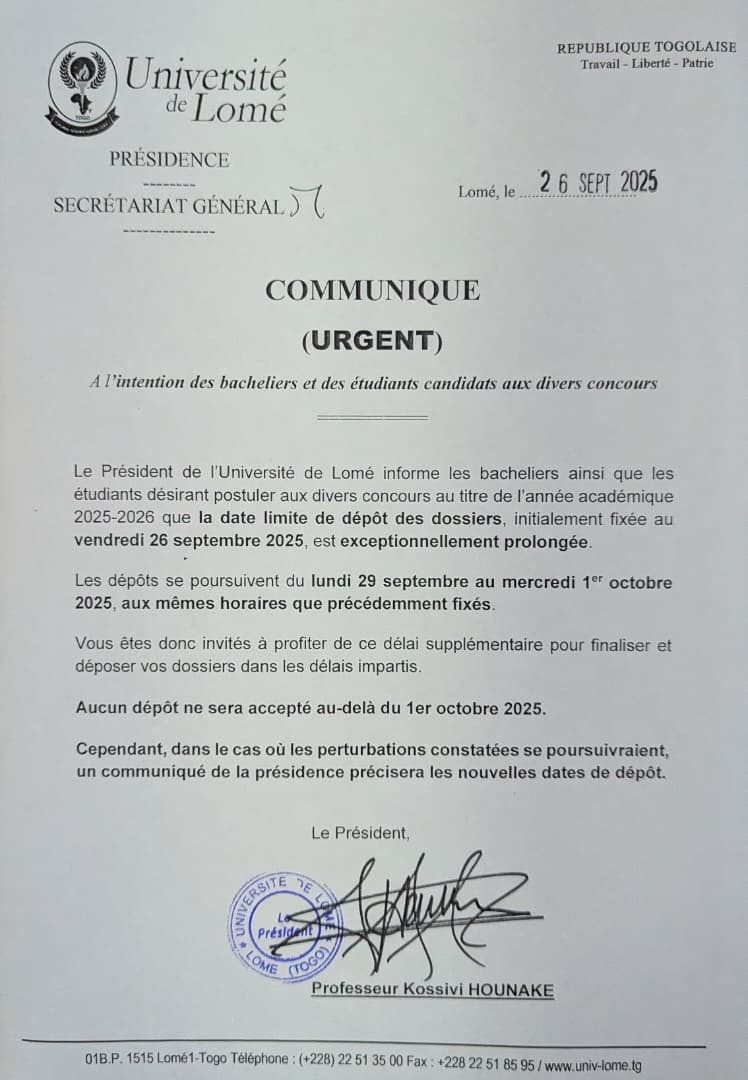 Concours UL: Encore 03 jours pour déposer les dossiers.