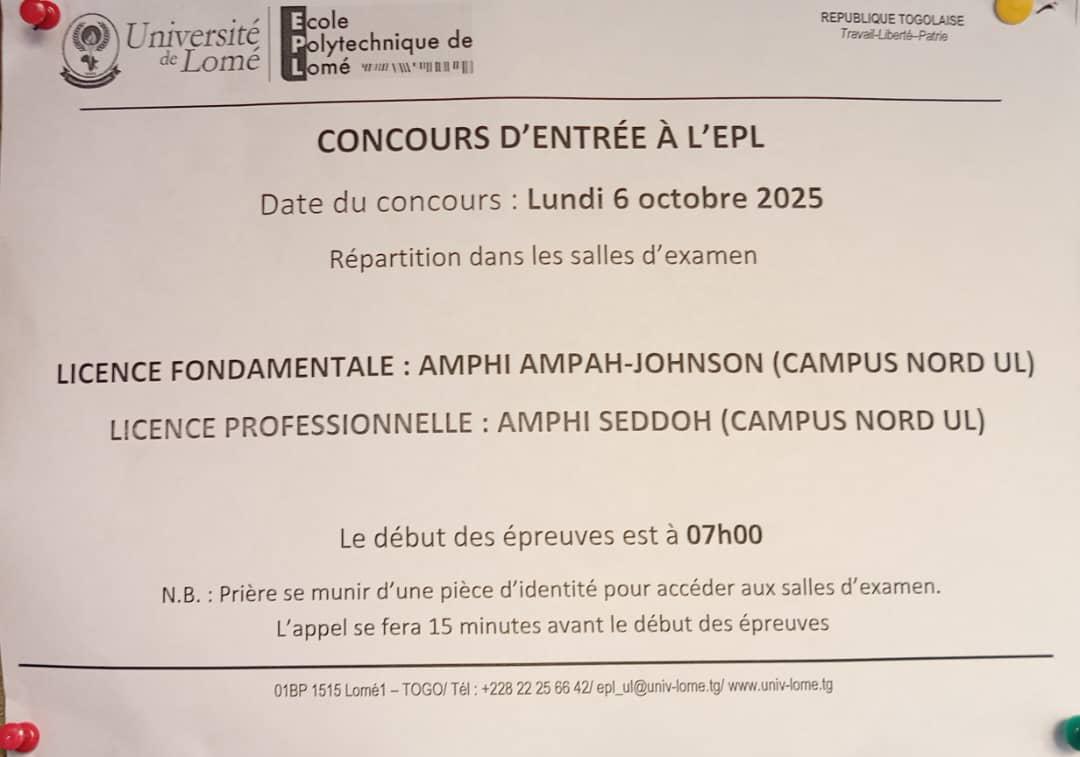 Concours d’entrée à l’École Polytechnique de Lomé : rendez-vous le 6 octobre 2025
